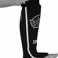 MUAY THAI SANDEE-Black & White Cotton Slip-on Competition Shinguard