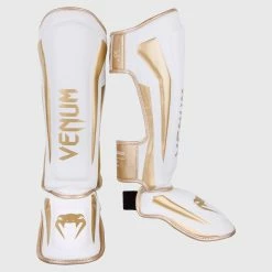 MUAY THAI VENUM ELITE STANDUP SHIN GUARDS - WHITE/GOLD