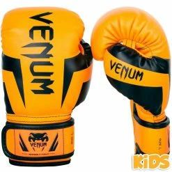 JUNIOR GLOVES 4oz-8oz VENUM ELITE BOXING GLOVES KIDS - EXCLUSIVE - FLUO ORANGE