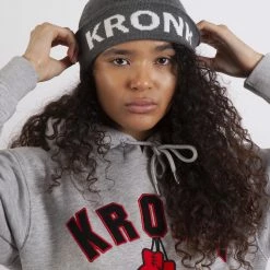 CLOTHING KRONK Detroit Bobble Hat Charcoal With White Knitted Logo