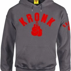 KRONK One Colour Gloves Towelling Applique Hoodie Regular Fit Charcoal CLOTHING