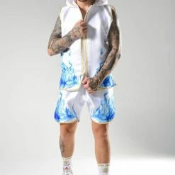 SUZI WONG-WHITE AND BLUE SMOKE BOXING SHORTS