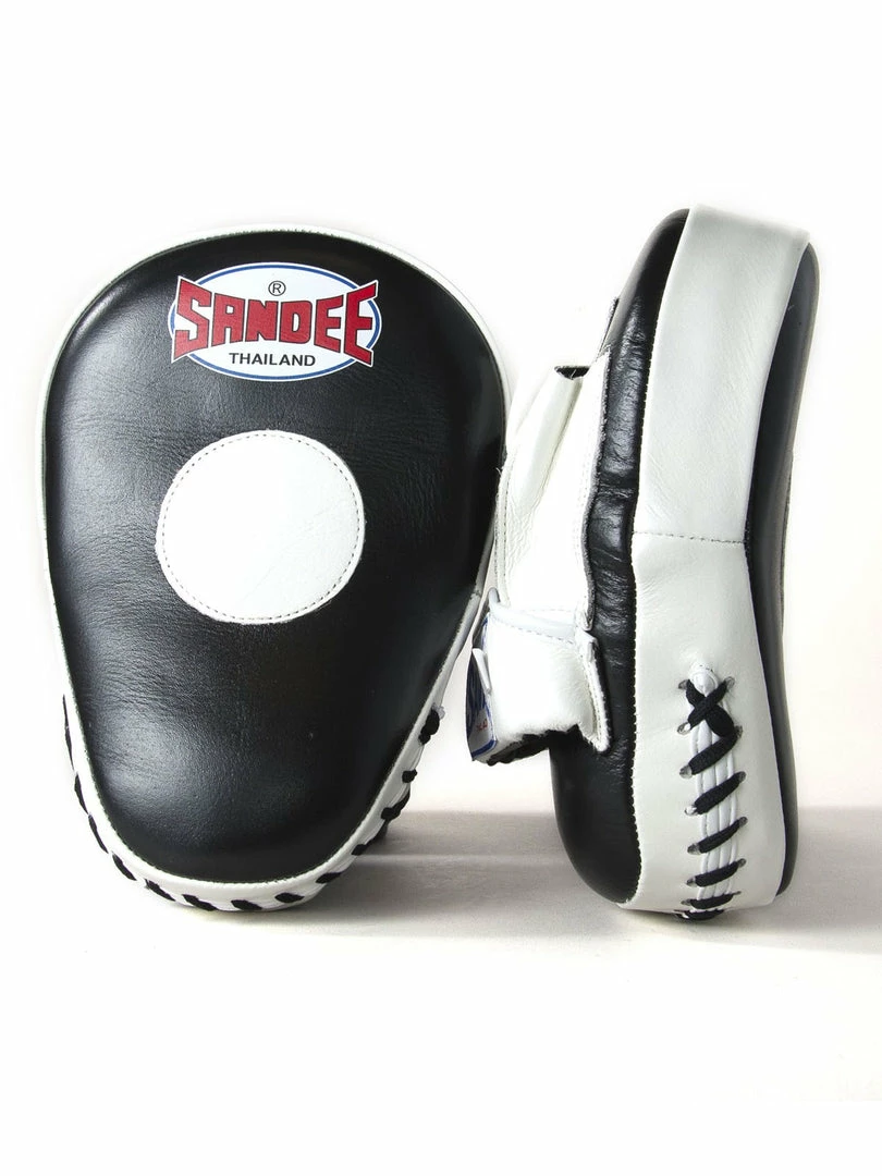 Cheapest ✔️ MUAY THAI Sandee Leather Black & White Curved Focus Mitt 🔔 1 MUAY THAI Sandee Leather Black & White Curved Focus Mitt