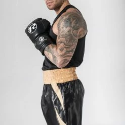 SUZI WONG BLACK & GOLD SHEEDY CURVED BOXING SHORTS CLOTHING