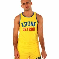 KRONK Iconic Detroit Applique Training Gym Vest Yellow CLOTHING