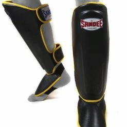 Champs Bxing Ltd Sandee Authentic Black & Yellow Leather Boot Shinguard