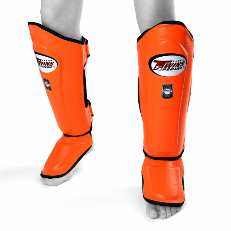 Cheap 💯 Twins Orange Double Padded Leather Shin Pads MUAY THAI 👍 1 Twins Orange Double Padded Leather Shin Pads MUAY THAI