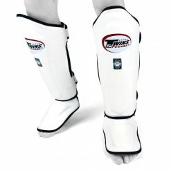 Twins White Double Padded Leather Shin Pads MUAY THAI