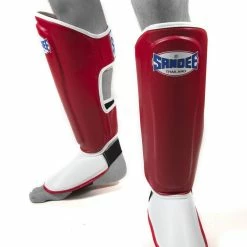 Sandee KIDS Authentic Red & White Synthetic Leather Boot Shinguard MUAY THAI