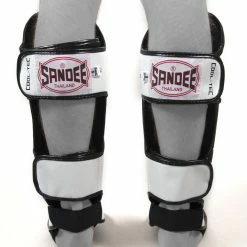 Champs Bxing Ltd MUAY THAI Sandee Cool-Tec White, Black & Red Leather Boot Shinguard